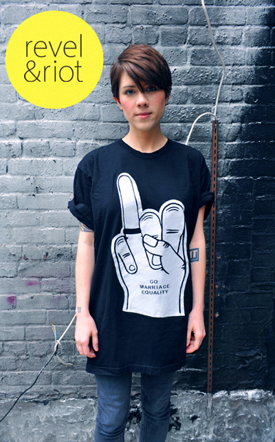 sara quin wears revel & riot marriage equality t-shirt